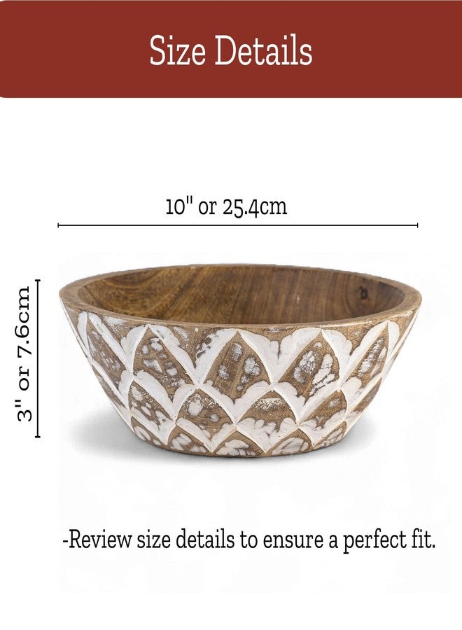 Mie Creations 10'' Decorative Wooden Bowl, Wood Serving Bowl for Fruits, Salad, Desserts, Snacks, Popcorn, Kitchen Counter | Rustic Table Centerpiece Thanksgiving Christmas Decor- 10x3 inch Whitewash - Image 5